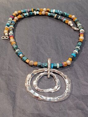 Hammered Metal Organic Shape Beaded Necklace